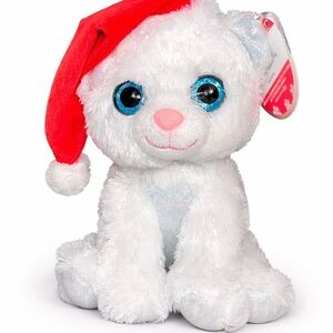 Winkeez Beanie Boos White Plush Cat with Red Santa Hat